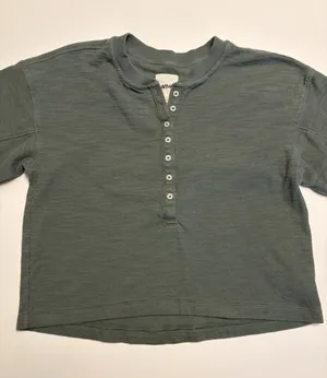 Aerie Womens Small Waffle Knit Henley Crop Top Long Sleeve Sage Green Buttons thumbnail 1