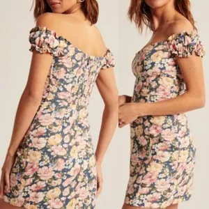 ABERCROMBIE & FITCH A&F Off the Shoulder Corset Mini Dress Blue Pink Etc Floral thumbnail 5