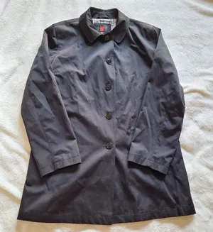 NWOT Gallery Black Single Breasted Rain Coat Jacket Size L Plaid Lining thumbnail 1