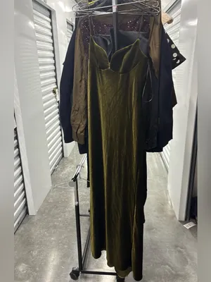Zara‎ velvet STRAPPY bottle green maxi dress thumbnail 5