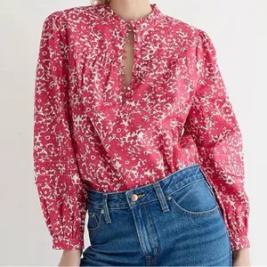 J. Crew Floral Popover Blouse Blushing Meadow Sz S NWT thumbnail 1