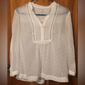 Madewell white sheer long sleeve v-neck blouse size medium business #199 thumbnail 2