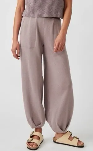 Free People Beach Freya Knit Pants XS Mauve Rose Balloon Leg Linen Boho Casual thumbnail 1