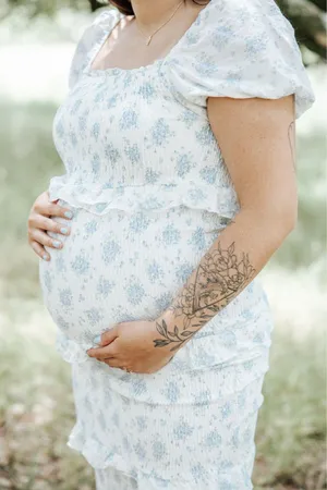 Worth Collective Ada Smocked Dress in Blue Floral - Bump Friendly thumbnail 6
