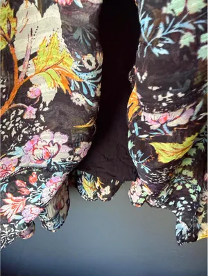 Free People Black Floral Long Sleeve Mini Dress with Tie Details thumbnail 6