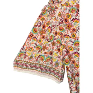Democracy Boho Hippie Smocked Top Women's Large Floral Ruffle Vacation‎ Beach thumbnail 4