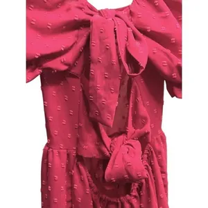 SheIn Hot Pink Swiss Dot Puff Sleeve Tie Back Tiered Mini Dress Flirty Womens‎ Small 4 thumbnail 12