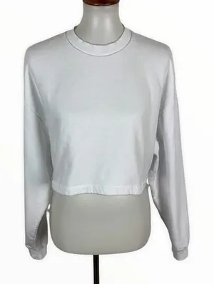 Asos Womens Small‎ White Long Sleeve Crop Sweatshirt Y2K Streetwear thumbnail 1
