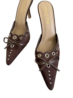 WHITE FOX Brown Faux Suede Bow Mules Heels Size 9 NEW NWOB thumbnail 4