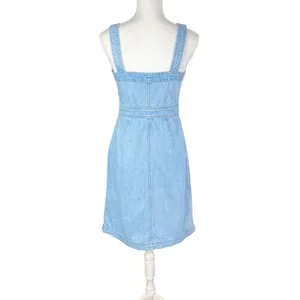 Topshop Moto Denim Jean Snap Front Dress‎ Light Wash Square Neck Size 6 thumbnail 2