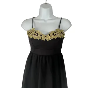 Trac Size XS Black Gold Mini Dress Whimisgoth Chiffon‎ Fairy Grunge HOCO thumbnail 2