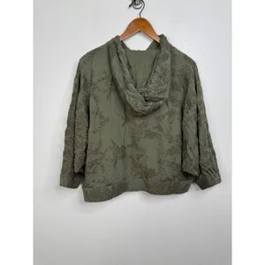 Saturday Sunday Anthropologie Green Floral Embroidered‎ Zip Up Hoodie Large thumbnail 2