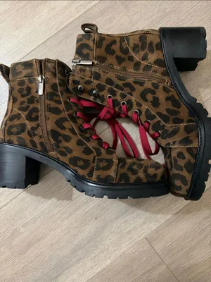 Vince Camuto Brown Leopard Lace-Up Boots with Red Laces thumbnail 2