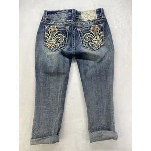 Miss Me Jeans Womens Sz 25 cuffed‎ capri Denim Embellished Fleur de lis Pockets thumbnail 11