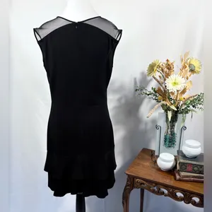 Sandro Paris Black Mesh Shoulder Tiered Ruffle Hem Mini Dress Sz 3 / L 💛 thumbnail 7
