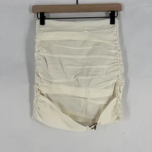 Zara Mini Skirt Womens Small Off White Stretch Ruched Everyday Wear Classic‎ thumbnail 2
