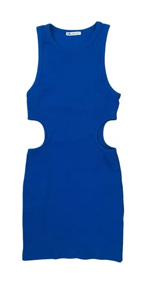 Zara M Blue Ribbed Cutout Midi Dress Bodycon Y2K Going Out Vacation Trendy thumbnail 1