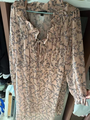 eige, floral-print long-sleeved ellos dress thumbnail 1
