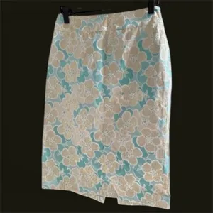 Antonio Melanie Pencil Skirt Women's Size 0 Teal Gold Floral Brocade thumbnail 2