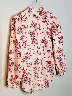 J.Crew Classic-Fit Collarless Puff Sleeve Pink Budding Floral Shirt Blouse NWT thumbnail 4