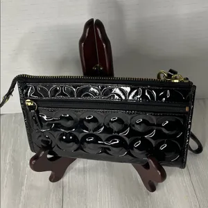 Coach Black Patent Leather Wristlet with Gold Accents thumbnail 4