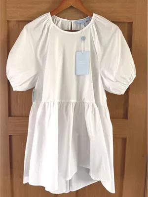 NWT Hill House Home The Francesca Peplum Top in White Cotton Women’s XS thumbnail 5