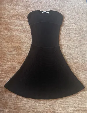 BOSS Hugo Boss Black Knit Fit & Flare Dress XS Ribbed Cap Sleeve thumbnail 1