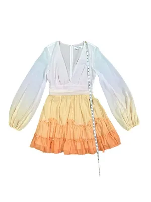 Petal + Pup Ombre Ruffle Tiered Long Sleeve Deep V-Neck Dress Orange Size Medium thumbnail 12