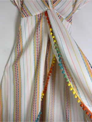 America & Beyond M Rainbow Stripe Pom Pom Maxi Dress Boho Resort Beach Vacation thumbnail 3