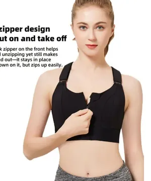 Sports Bras Women's Short Tank Top Zipper Front XL Adjustable Straps black gym thumbnail 15