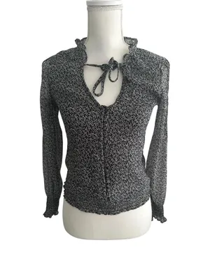 ABERCROMBIE & FITCH Black Floral Long Sleeve Top Size XS thumbnail 7