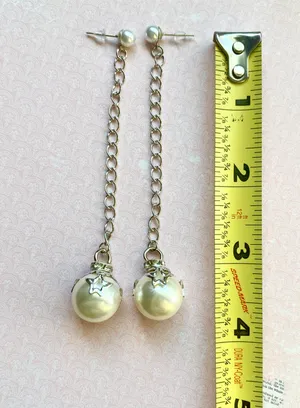 Handmade Kawaii star pearl long chain dangle earrings 🥰🌹 thumbnail 3