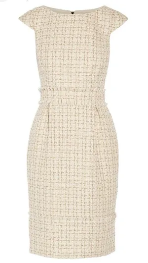 Badgley Mischka White Gold Tweed Boat Neck Cap Sleeve Sheath Dress Size 0 thumbnail 1