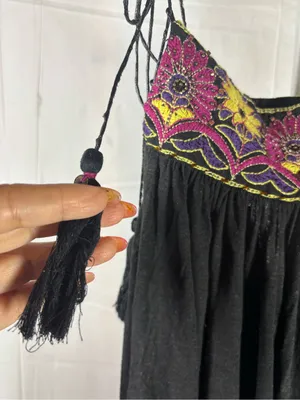 Free People Black Tiered Embroidered Tie-String Camisole thumbnail 4