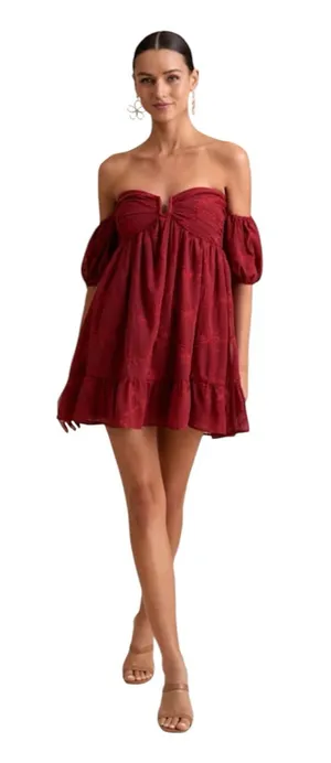Lulus Rust Red Floral Embroidered Off Shoulder Mini Dress XL NWT thumbnail 1