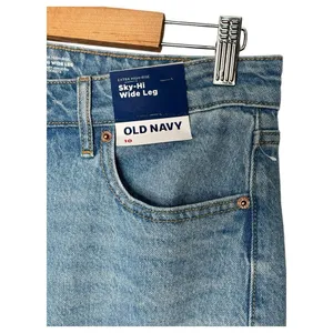 New Old Jeans Navy Womens 10 Extra High Rise Sky Hi Wide Leg Raw Hem Light Blue thumbnail 7