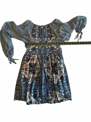 Free People Oksana Printed Boho Mini Dress Marine Combo thumbnail 4