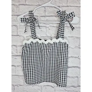 ​21 Saints Black White Gingham 2 Piece Set Ric Rac Scallop Crop Top Skirt Size M thumbnail 4