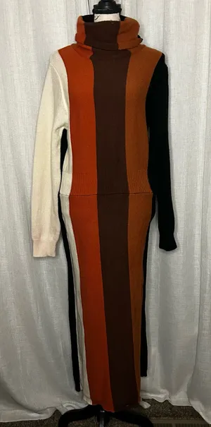 Shein Women's L Colorblock Turtleneck Knit Maxi Dress thumbnail 1