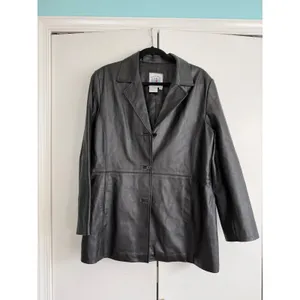 Atlantic Beach Black Leather Blazer‎ Jacket Button Front Women's Size Large thumbnail 2