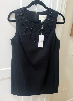 NWT Lilly Pulitzer Edita Embellished Stretch Shift Dress Black thumbnail 1