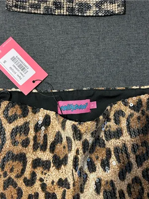 Edikted Gold and Black Leopard Sequin mini shorts with Matching Headband thumbnail 3