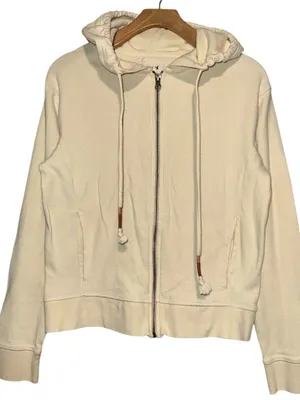 Pact Women’s Size S Cream Ivory Waffle Thermal Knit Hoodie Sweatshirt thumbnail 1
