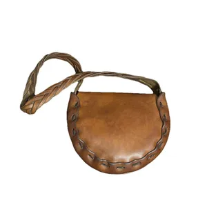Vintage Handcrafted Brown Leather Braided Saddle Style Shoulder Bag Boho Western thumbnail 2