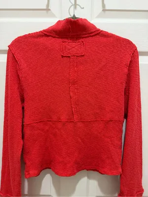 Free People We The Free Midnight Half Zip Ribbed Pullover Coral Red M Boho thumbnail 8