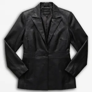 Vintage Rampage 90s Black Faux Leather Blazer Jacket Single‎ Button Medium thumbnail 1