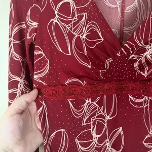 Vintage Y2K Finesse 3/4 Sleeve Red Floral Lace Waist Dress Women’s Medium Boho thumbnail 2