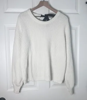 A New Day White Chunky Knit Sweater with Keyhole & Black Velvet Tie on Back thumbnail 4