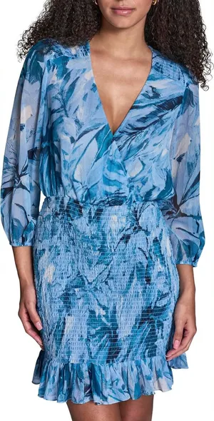 BCBG Coastal‎ Muse Multi Smocked Chiffon Mini Dress Sz. 14 NWT thumbnail 1