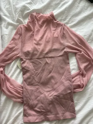 Free People Pink Sheer-Sleeve Mock Neck Top thumbnail 3